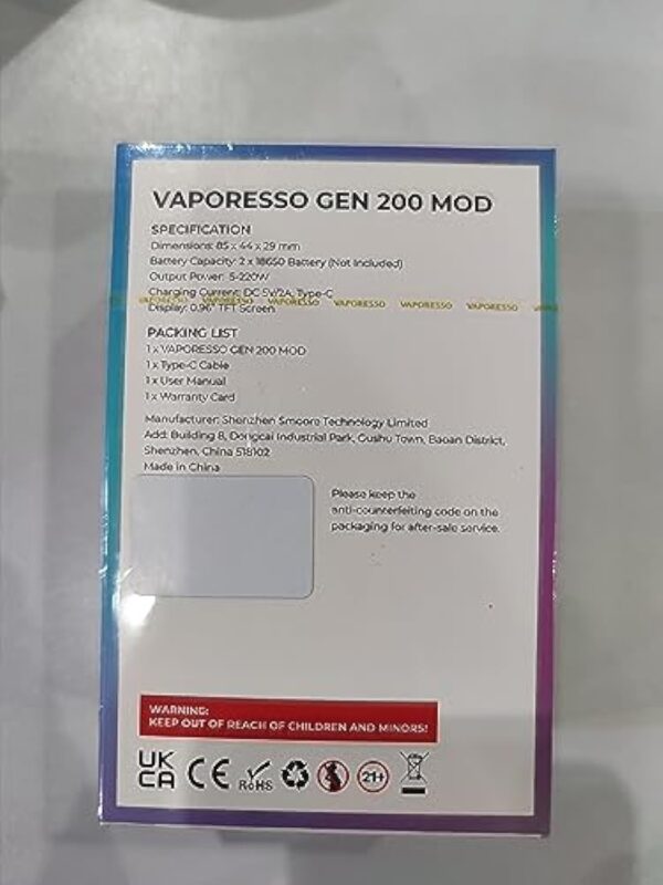 Original Vaporesso GEN 200 Mod | 220W Box Mod Electronic Cigarette Vaporizer Support 18650 Battery Sans nicotine ni tabac (Aurora Green) – Image 9