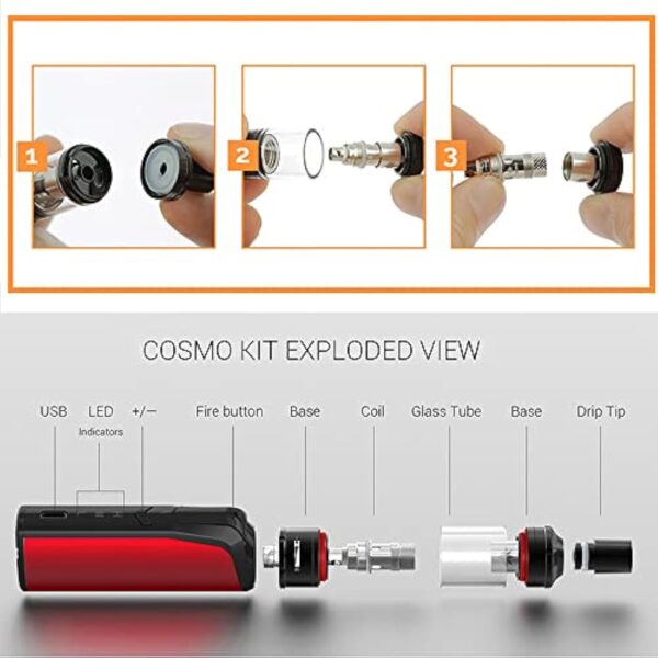 Original Vaptio COSMO Vape Pen KIT 30W 0,7ohm/1,6ohm Bobines Duals Cosmo Cigarette électronique kit complet sans e liquide sans nicotine – Image 6