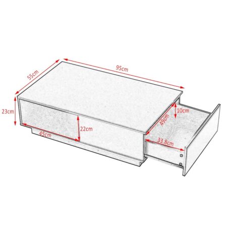 Panana Table Basse LED Rectangulaire Moderne avec Tiroir, Compartiment sur Salon, Bureau et Chambre, 95 x 55 x 31 cm (Blanc)