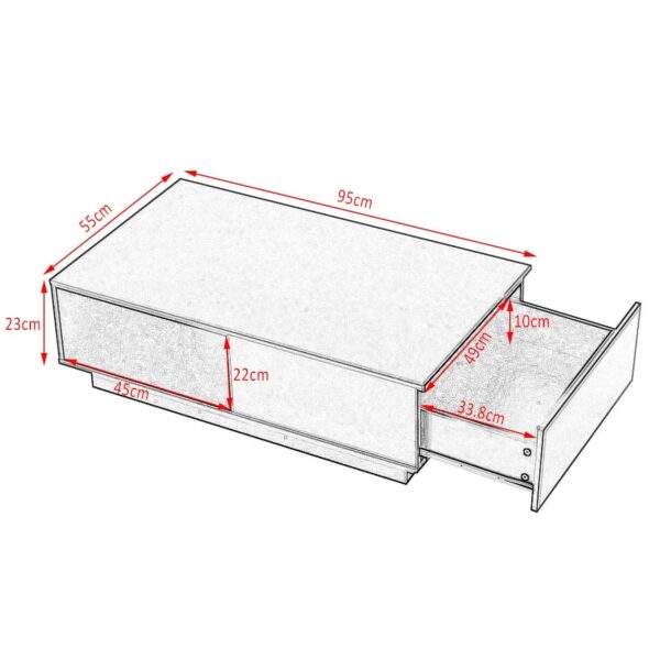 Panana Table Basse LED Rectangulaire Moderne avec Tiroir, Compartiment sur Salon, Bureau et Chambre, 95 x 55 x 31 cm (Blanc) – Image 2