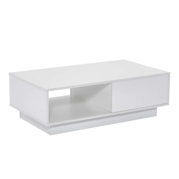 Panana Table Basse LED Rectangulaire Moderne avec Tiroir, Compartiment sur Salon, Bureau et Chambre, 95 x 55 x 31 cm (Blanc) – Image 8