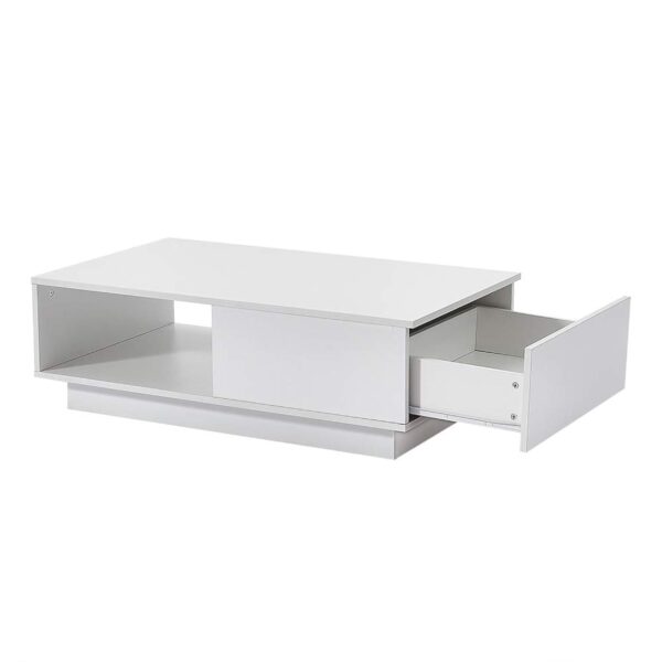 Panana Table Basse LED Rectangulaire Moderne avec Tiroir, Compartiment sur Salon, Bureau et Chambre, 95 x 55 x 31 cm (Blanc) – Image 9