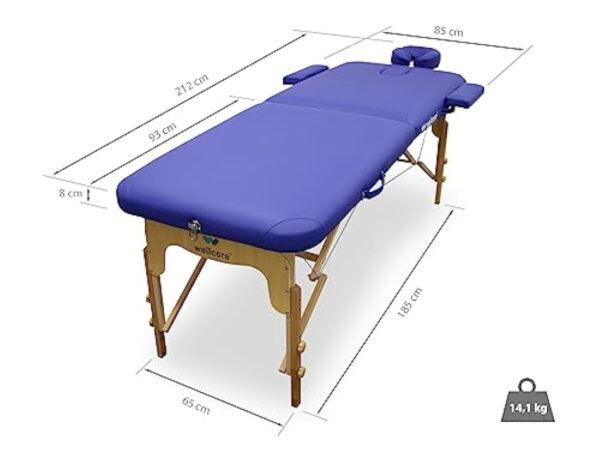 QUIRUMED WELLCORE Table de Massage Pliable en Bois en Similicuir 185 x 65 cm, Hauteur réglable, tête Amovible, Deux Bras d'agrandissement, Trou Facial, Couleur Noir, jusqu'à 225 kg – Image 3