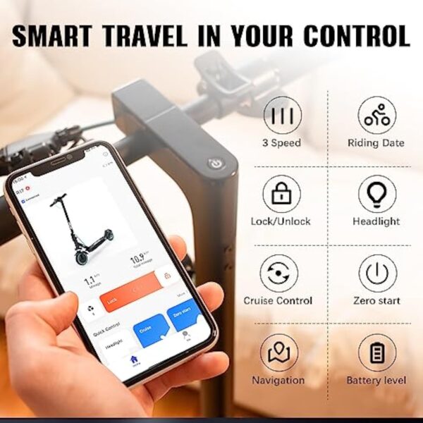RCB Trottinette Électrique,Jusqu'à 25 km/h,Connexion APP,Pneus Solides,Freinage Mécanique,Écran LED,Supporte 120/150kg,Électrique Scooter avec Absorption des Chocs,Cadeau pour Adultes et Adolescents – Image 5