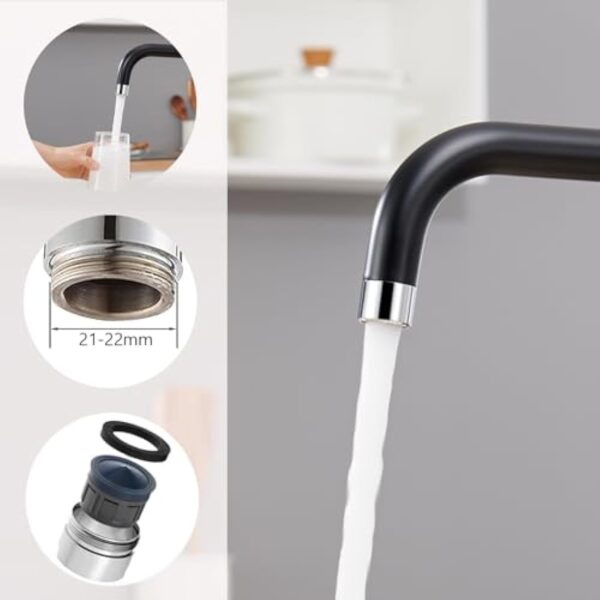 Robinet Cuisine Noir, Ulytid Mitigeur Cuisine Monocommande en Acier Inoxydable 304, Robinetterie de Evier Cuisine Pivotant à 360° avec Tube PEX, Bec Haut en Forme de L, Eau Chaude et Froide Réglable – Image 3