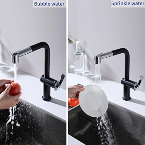 Robinet Cuisine Noir, CECIPA Mitigeur Cuisine Noir avec Douchette Extractible, Robinet Cuisine Douchette avec 2 Jets, Mitigeur Evier Rotation à 360° avec Douchette Chrome et Trou montage 32-38 mm – Image 3