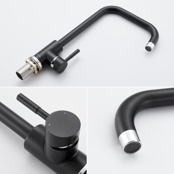 Robinet Cuisine Noir, Ulytid Mitigeur Cuisine Monocommande en Acier Inoxydable 304, Robinetterie de Evier Cuisine Pivotant à 360° avec Tube PEX, Bec Haut en Forme de L, Eau Chaude et Froide Réglable – Image 7