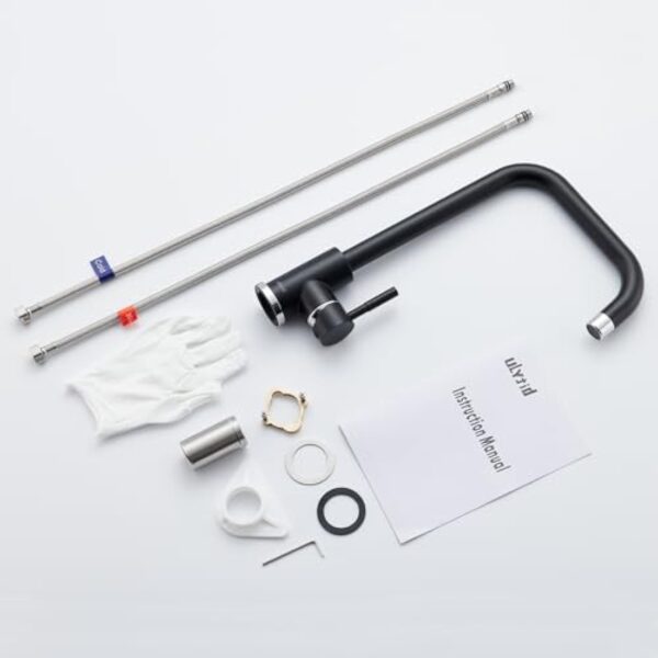 Robinet Cuisine Noir, Ulytid Mitigeur Cuisine Monocommande en Acier Inoxydable 304, Robinetterie de Evier Cuisine Pivotant à 360° avec Tube PEX, Bec Haut en Forme de L, Eau Chaude et Froide Réglable – Image 10