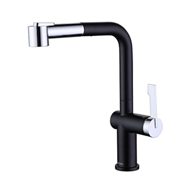 Robinet Cuisine Noir, CECIPA Mitigeur Cuisine Noir avec Douchette Extractible, Robinet Cuisine Douchette avec 2 Jets, Mitigeur Evier Rotation à 360° avec Douchette Chrome et Trou montage 32-38 mm – Image 10