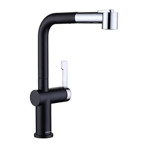 Robinet Cuisine Noir, CECIPA Mitigeur Cuisine Noir avec Douchette Extractible, Robinet Cuisine Douchette avec 2 Jets, Mitigeur Evier Rotation à 360° avec Douchette Chrome et Trou montage 32-38 mm – Image 11