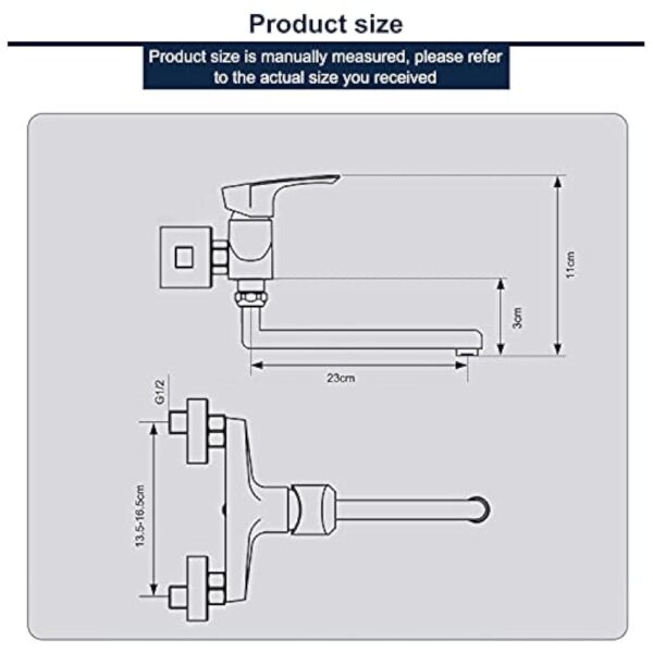 Robinet Mural Cuisine, Mitigeur Mural Inoxydable, Pivotant à 360° pour Évier de Cuisine, Eau Chaude et Froide, Trous de Montage Réglables, Bras Pivotant 23cm, Brossé – Image 6