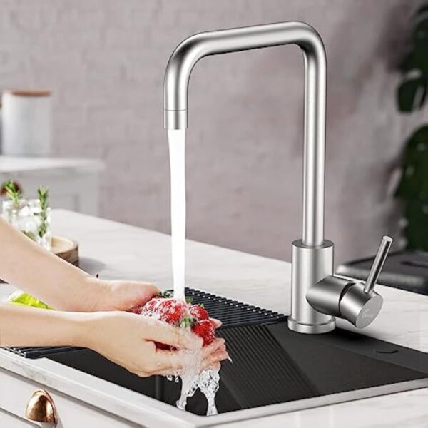 Robinet cuisine en acier inoxydable, robinet d'évier cuisine WAVEWO, mitigeur cuisine pivotant à 360°, robinet de cuisine moderne économisant l'eau et ne provoquant pas d'éclaboussures – Image 3