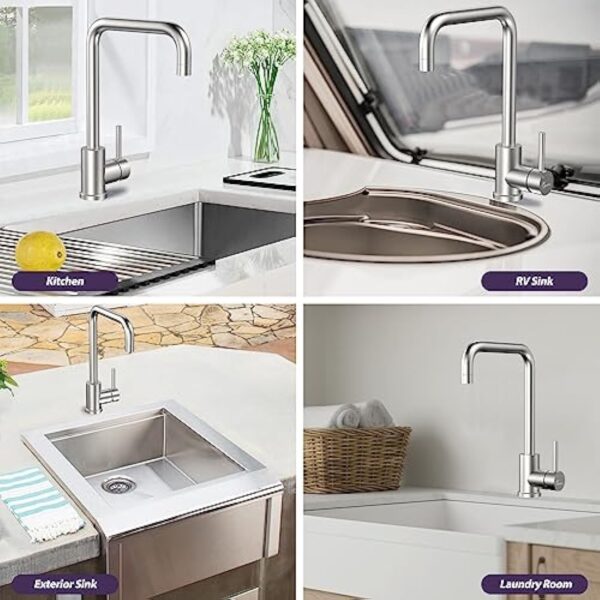 Robinet cuisine en acier inoxydable, robinet d'évier cuisine WAVEWO, mitigeur cuisine pivotant à 360°, robinet de cuisine moderne économisant l'eau et ne provoquant pas d'éclaboussures – Image 7