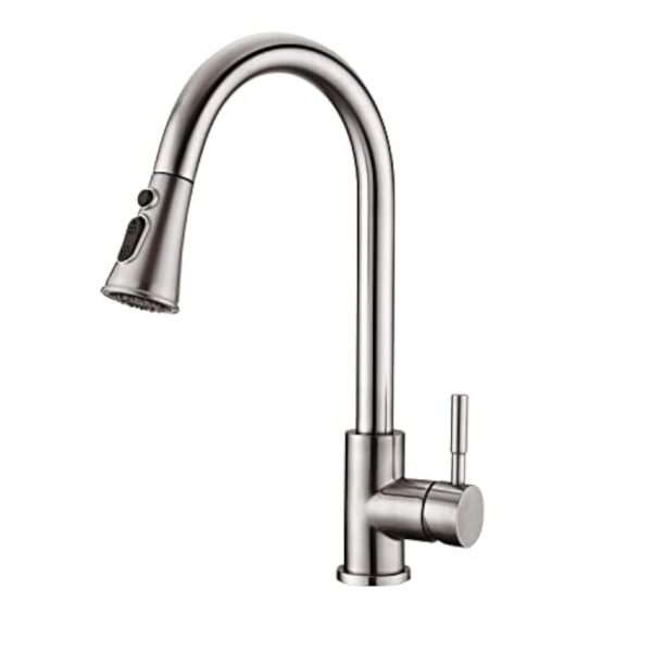 Robinet de Cuisine - AILRINNI Mitigeur Cuisine Rotatif à 360°avec Douchette Extensible, 3 Modes de Pulvérisation Robinet d'Évier en Acier Inoxydable (Nickel Brossé) – Image 2