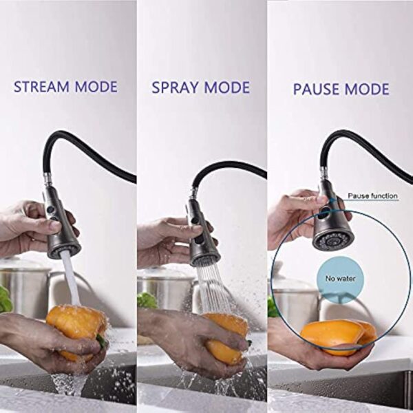 Robinet de Cuisine - AILRINNI Mitigeur Cuisine Rotatif à 360°avec Douchette Extensible, 3 Modes de Pulvérisation Robinet d'Évier en Acier Inoxydable (Nickel Brossé) – Image 4