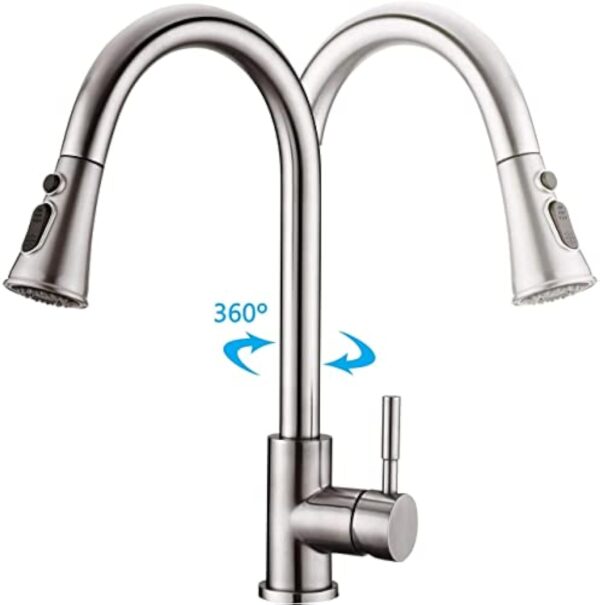 Robinet de Cuisine - AILRINNI Mitigeur Cuisine Rotatif à 360°avec Douchette Extensible, 3 Modes de Pulvérisation Robinet d'Évier en Acier Inoxydable (Nickel Brossé) – Image 5