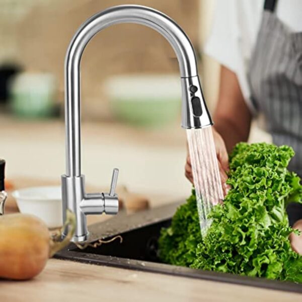 Robinet de Cuisine - AILRINNI Mitigeur Cuisine Rotatif à 360°avec Douchette Extensible, 3 Modes de Pulvérisation Robinet d'Évier en Acier Inoxydable (Nickel Brossé) – Image 6