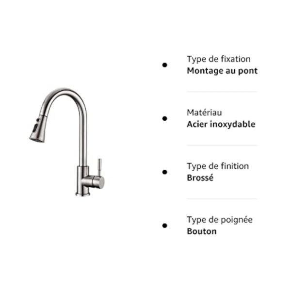 Robinet de Cuisine - AILRINNI Mitigeur Cuisine Rotatif à 360°avec Douchette Extensible, 3 Modes de Pulvérisation Robinet d'Évier en Acier Inoxydable (Nickel Brossé) – Image 9