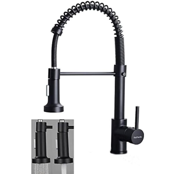 Robinet de cuisine, évier avec pulvérisateur Pull-Down ? pour ressort, matériau en cuivre, chaleur rotative et eau froide, double mode avec tête de pulvérisation double fonction (H-Matt-Black) …