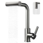 Robinet de cuisine avec tuyaux d'eau chaude/froide Connecteur UE Robinet mitigeur multifonctionnel avec tête rotative et extensible pour le lavage de l'évier (modèle G3/8" UE)