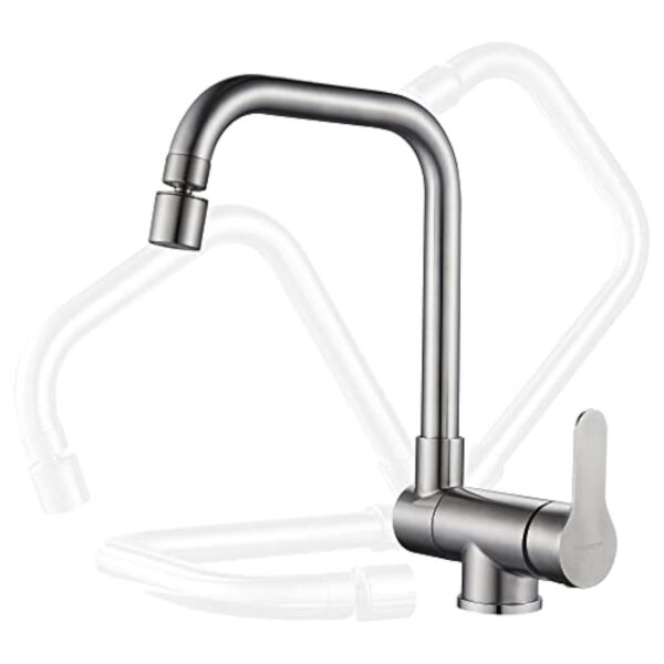 Robinet de cuisine pour fenêtre avant rotatif à 360° - 2 modes de pulvérisation - Robinet d'évier pliable à levier unique (nickel brossé)