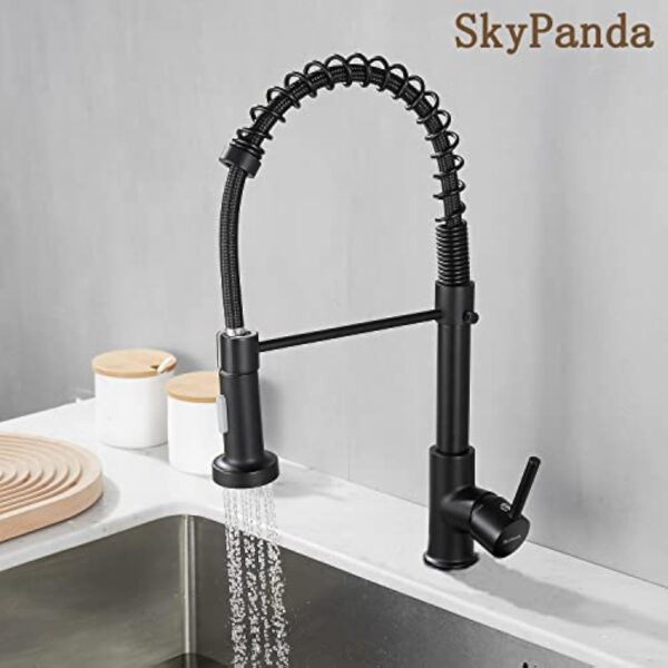 Robinet de cuisine, évier avec pulvérisateur Pull-Down ? pour ressort, matériau en cuivre, chaleur rotative et eau froide, double mode avec tête de pulvérisation double fonction (H-Matt-Black) … – Image 3
