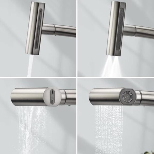 Robinet de cuisine avec tuyaux d'eau chaude/froide Connecteur UE Robinet mitigeur multifonctionnel avec tête rotative et extensible pour le lavage de l'évier (modèle G3/8" UE) – Image 3