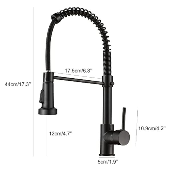 Robinet de cuisine ressort à poignée unique laiton avec douchette extractible mitigeur d'évier de cuisine (Noir) – Image 3