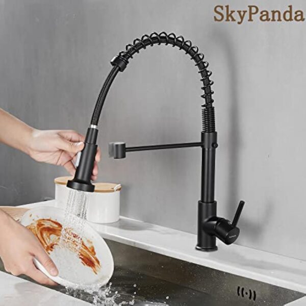 Robinet de cuisine, évier avec pulvérisateur Pull-Down ? pour ressort, matériau en cuivre, chaleur rotative et eau froide, double mode avec tête de pulvérisation double fonction (H-Matt-Black) … – Image 4