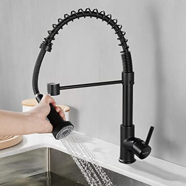 Robinet de cuisine, évier avec pulvérisateur Pull-Down ? pour ressort, matériau en cuivre, chaleur rotative et eau froide, double mode avec tête de pulvérisation double fonction (H-Matt-Black) … – Image 5