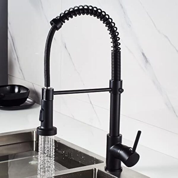 Robinet de cuisine ressort à poignée unique laiton avec douchette extractible mitigeur d'évier de cuisine (Noir) – Image 5