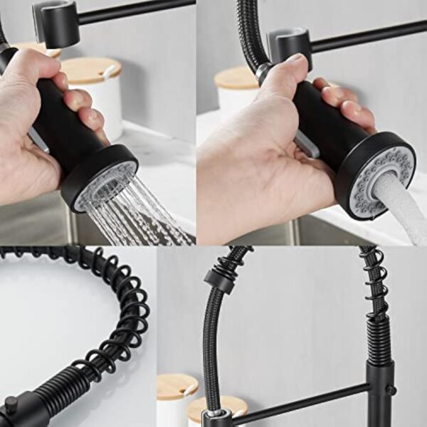 Robinet de cuisine, évier avec pulvérisateur Pull-Down ? pour ressort, matériau en cuivre, chaleur rotative et eau froide, double mode avec tête de pulvérisation double fonction (H-Matt-Black) … – Image 6