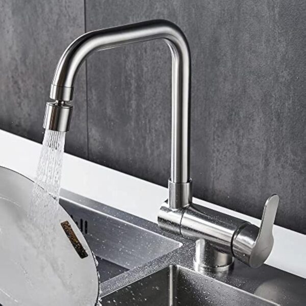 Robinet de cuisine pour fenêtre avant rotatif à 360° - 2 modes de pulvérisation - Robinet d'évier pliable à levier unique (nickel brossé) – Image 7