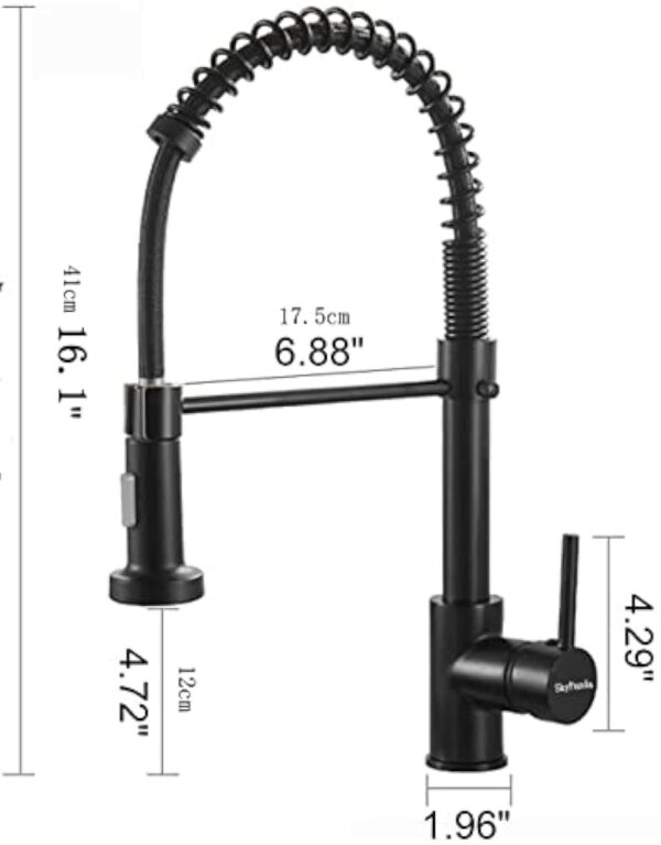 Robinet de cuisine, évier avec pulvérisateur Pull-Down ? pour ressort, matériau en cuivre, chaleur rotative et eau froide, double mode avec tête de pulvérisation double fonction (H-Matt-Black) … – Image 7