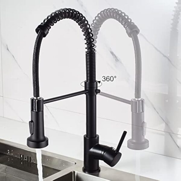 Robinet de cuisine ressort à poignée unique laiton avec douchette extractible mitigeur d'évier de cuisine (Noir) – Image 7