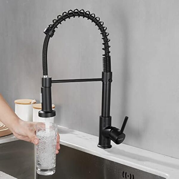 Robinet de cuisine, évier avec pulvérisateur Pull-Down ? pour ressort, matériau en cuivre, chaleur rotative et eau froide, double mode avec tête de pulvérisation double fonction (H-Matt-Black) … – Image 9