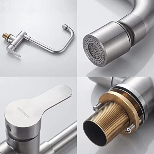Robinet de cuisine pour fenêtre avant rotatif à 360° - 2 modes de pulvérisation - Robinet d'évier pliable à levier unique (nickel brossé) – Image 9