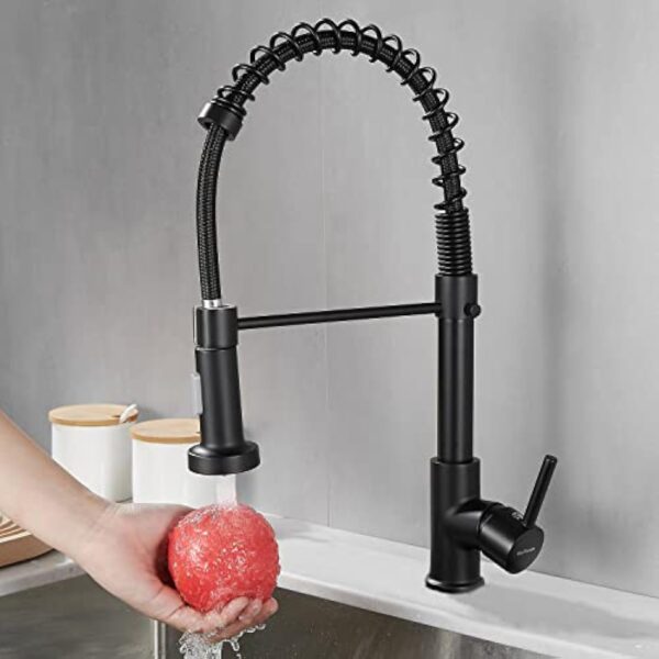 Robinet de cuisine, évier avec pulvérisateur Pull-Down ? pour ressort, matériau en cuivre, chaleur rotative et eau froide, double mode avec tête de pulvérisation double fonction (H-Matt-Black) … – Image 10