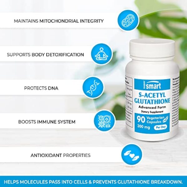 S-Acetyl Glutathione (GSH) - Contribue à Lutter contre le Stress Oxydatif - Plus Assimilable et Actif que le Glutathion - Formule Innovante - Biodisponibilité Maximale - Vegan - Supersmart – Image 3