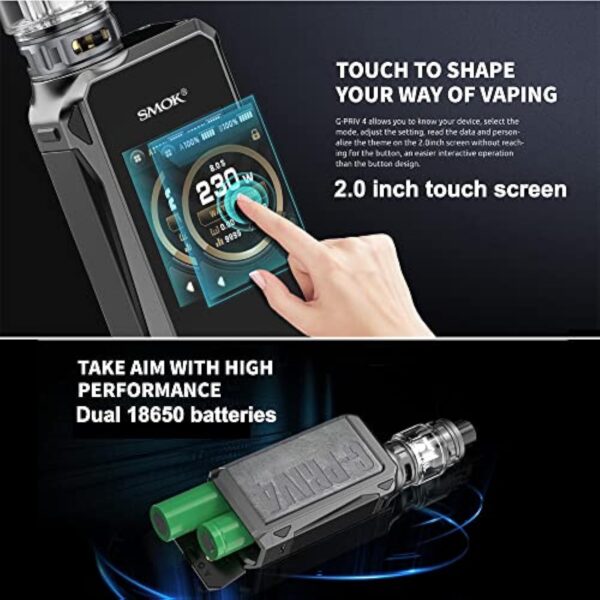 SMOK G-PRIV 4 Kit |230W With Full-color Touch screen Mod and 6.5 ml TFV 18 Mini Tank V18 Mini Coils V9 Mesh Coil No Nicotine – Image 4