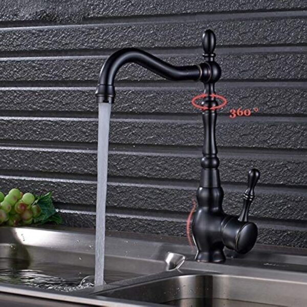 Saeuwtowy Robinet de Cuisine Noir Bec Pivotant à 360°Mitigeur Evier Robinet de Cuisine Noir Vintage