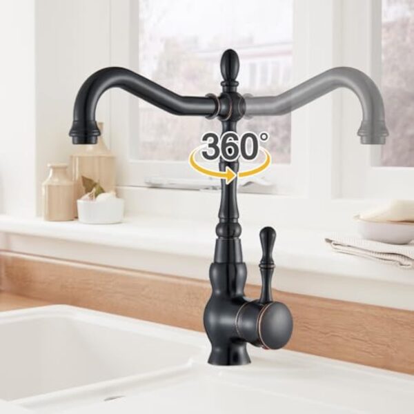Saeuwtowy Robinet de Cuisine Noir Bec Pivotant à 360°Mitigeur Evier Robinet de Cuisine Noir Vintage – Image 5
