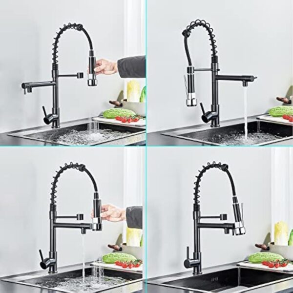 Saeuwtowy Robinet de Cuisine Laiton Noir Mitigeur Cuisine Deux Jets Robinet Avec Douchette Flexible et Pivotante Robinetterie Rétractable évier Bec Haut Pour Mitigeur évier Robinet Douchette – Image 6