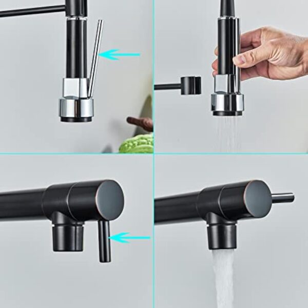 Saeuwtowy Robinet de Cuisine Laiton Noir Mitigeur Cuisine Deux Jets Robinet Avec Douchette Flexible et Pivotante Robinetterie Rétractable évier Bec Haut Pour Mitigeur évier Robinet Douchette – Image 7