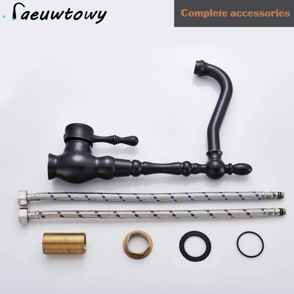 Saeuwtowy Robinet de Cuisine Noir Bec Pivotant à 360°Mitigeur Evier Robinet de Cuisine Noir Vintage – Image 7