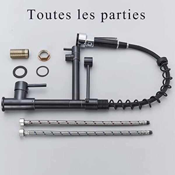 Saeuwtowy Robinet de Cuisine Laiton Noir Mitigeur Cuisine Deux Jets Robinet Avec Douchette Flexible et Pivotante Robinetterie Rétractable évier Bec Haut Pour Mitigeur évier Robinet Douchette – Image 8