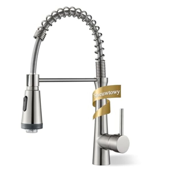 Saeuwtowy Robinet Cuisine Avec douchette,Pivotant à 360° Unique Robinet de cuisine Chaud et Froid à Poignée Mitigeur Evier Nickel Brossé – Image 9