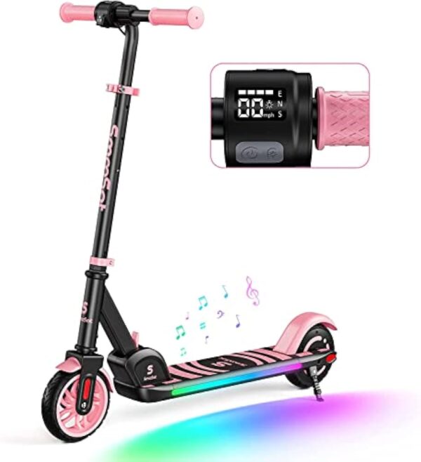 SmooSat E9 Apex Trottinette électrique pour Enfants 8+ Ans, Haut-Parleur de Musique Bluetooth, lumières Arc-en-Ciel colorées, Affichage LED, Trottinette Pliable à Vitesse et Hauteur Réglables