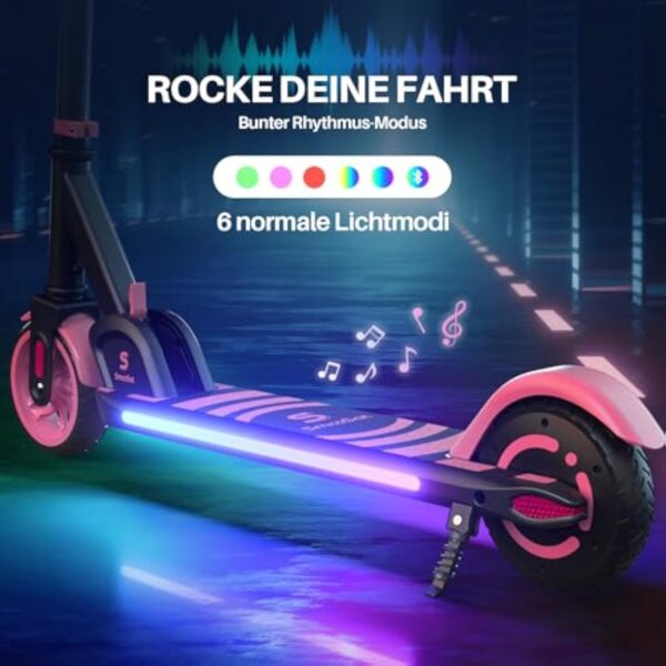 SmooSat E9 Apex Trottinette électrique pour Enfants 8+ Ans, Haut-Parleur de Musique Bluetooth, lumières Arc-en-Ciel colorées, Affichage LED, Trottinette Pliable à Vitesse et Hauteur Réglables – Image 3