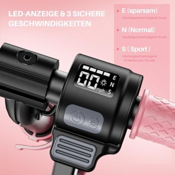 SmooSat E9 Apex Trottinette électrique pour Enfants 8+ Ans, Haut-Parleur de Musique Bluetooth, lumières Arc-en-Ciel colorées, Affichage LED, Trottinette Pliable à Vitesse et Hauteur Réglables – Image 4